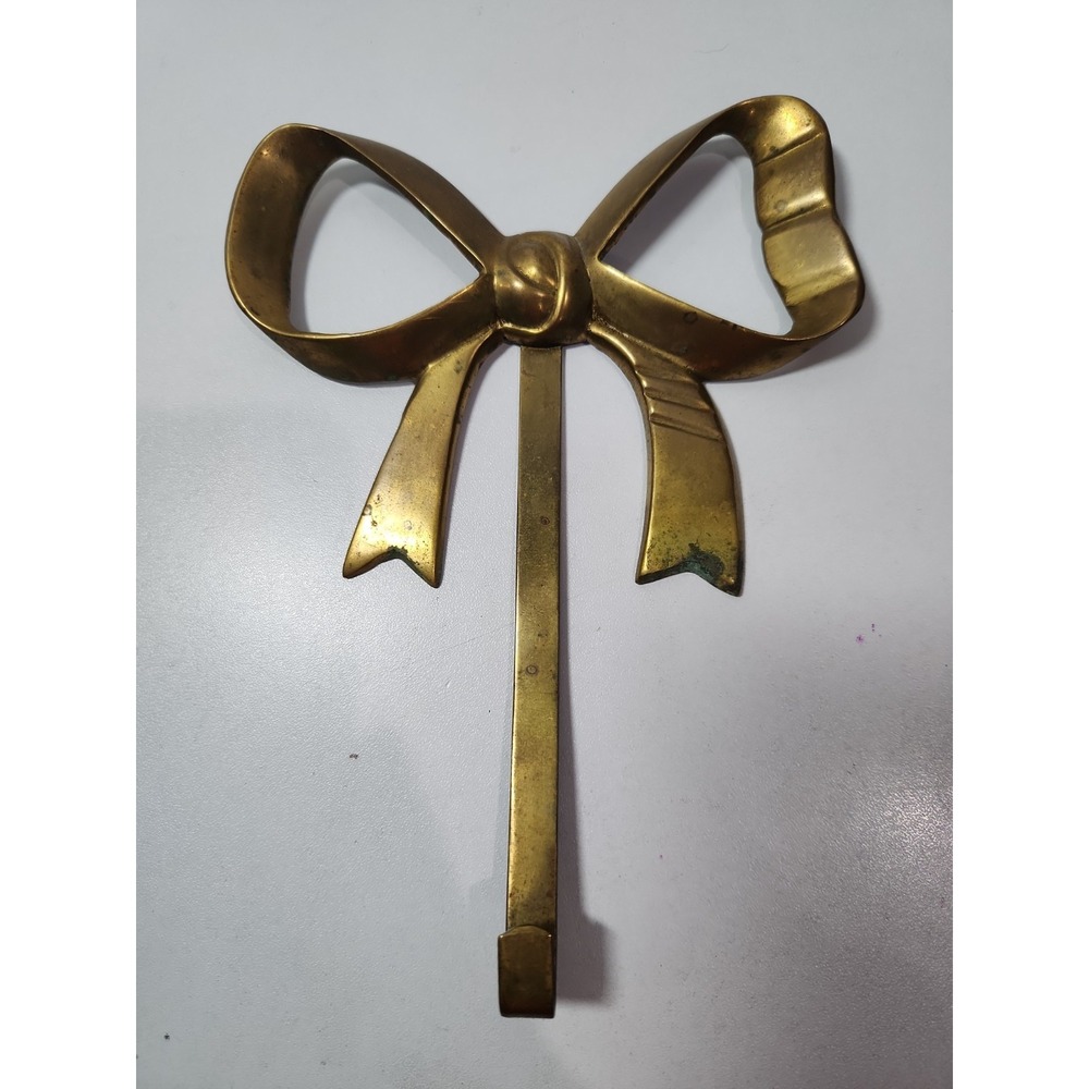 Vintage Brass Bow Wall Hook Ribbon Decorative Hanger Hollywood Regency Gold 7.5"